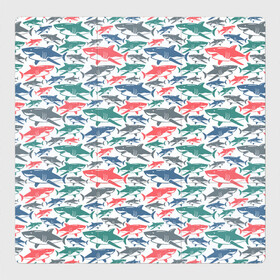 Магнитный плакат 3Х3 с принтом Разноцветные Акулы в Рязани, Полимерный материал с магнитным слоем | 9 деталей размером 9*9 см | fish | ocean | predator | shark | white shark | акула | белая акула | зубы | море | морской хищник | океан | рыба | хищная рыба | хищник