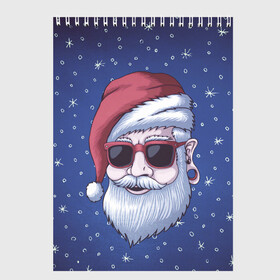 Скетчбук с принтом САНТА ХИПСТЕР | SANTA HIPSTER в Рязани, 100% бумага
 | 48 листов, плотность листов — 100 г/м2, плотность картонной обложки — 250 г/м2. Листы скреплены сверху удобной пружинной спиралью | 2022 | bad | christmas | cold | dab | dub | hipster | klaus | merry | new | santa | snow | winter | year | год | даб | зима | клаус | мороз | новый | рождество | санта | снег | тигр | тигра | хипстер | холод