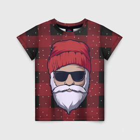 Детская футболка 3D с принтом SANTA HIPSTER | САНТА ХИПСТЕР в Рязани, 100% гипоаллергенный полиэфир | прямой крой, круглый вырез горловины, длина до линии бедер, чуть спущенное плечо, ткань немного тянется | 2022 | bad | christmas | cold | dab | dub | hipster | klaus | merry | new | santa | snow | winter | year | год | даб | зима | клаус | мороз | новый | рождество | санта | снег | хипстер | холод