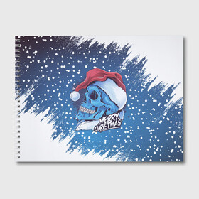 Альбом для рисования с принтом Merry Christmas | Счастливого Рождества | Skull в Рязани, 100% бумага
 | матовая бумага, плотность 200 мг. | Тематика изображения на принте: 2022 | christmas | cold | klaus | merry | new | santa | skull | snow | winter | year | год | дед | зима | клаус | мороз | новый | рождество | санта | скелет | снег | холод | череп