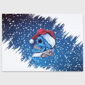 Поздравительная открытка с принтом Merry Christmas | Счастливого Рождества | Skull в Рязани, 100% бумага | плотность бумаги 280 г/м2, матовая, на обратной стороне линовка и место для марки
 | Тематика изображения на принте: 2022 | christmas | cold | klaus | merry | new | santa | skull | snow | winter | year | год | дед | зима | клаус | мороз | новый | рождество | санта | скелет | снег | холод | череп