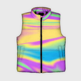 Женский жилет утепленный 3D с принтом Holographic Neon Waves в Рязани,  |  | abstract | gradient | holographic | neon | neon stripes | rainbow | stripes | vaporwave | wave | абстрактный узор | абстракция | волны | голографические | градиент | краски | красочный | линии | неоновые полосы | полосы | радужный