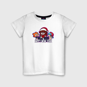 Детская футболка хлопок с принтом FNF Новый год в Рязани, 100% хлопок | круглый вырез горловины, полуприлегающий силуэт, длина до линии бедер | девушка | игра | надпись | персонажи | санта