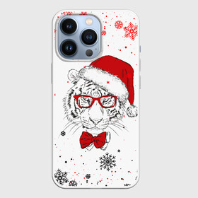 Чехол для iPhone 13 Pro с принтом НОВОГОДНИЙ БЕЛЫЙ ТИГР 2022 | WHITE TIGER в Рязани,  |  | 2022 | beast | merry christmas | new year | red bow | santa hat | snow | tiger | winter | winter is coming | year of the tiger | год тигра | дед мороз | животные | звери | зверь | зима | зима 2022 | зима близко | новог | новогодни