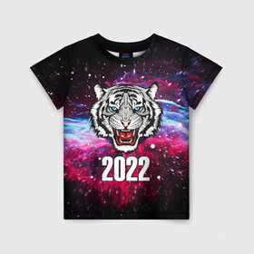 Детская футболка 3D с принтом ЧЁРНЫЙ ТИГР НОВЫЙ ГОД 2022   GRAY TIGER NEW YEAR в Рязани, 100% гипоаллергенный полиэфир | прямой крой, круглый вырез горловины, длина до линии бедер, чуть спущенное плечо, ткань немного тянется | 2022 | beast | merry christmas | new year | red bow | santa hat | snow | tiger | winter | winter is coming | year of the tiger | год тигра | дед мороз | животные | звери | зверь | зима | зима 2022 | зима близко | новог | новогодни