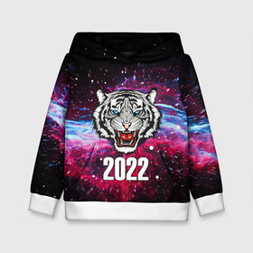 Детская толстовка 3D с принтом ЧЁРНЫЙ ТИГР НОВЫЙ ГОД 2022   GRAY TIGER NEW YEAR в Рязани, 100% полиэстер | двухслойный капюшон со шнурком для регулировки, мягкие манжеты на рукавах и по низу толстовки, спереди карман-кенгуру с мягким внутренним слоем | Тематика изображения на принте: 2022 | beast | merry christmas | new year | red bow | santa hat | snow | tiger | winter | winter is coming | year of the tiger | год тигра | дед мороз | животные | звери | зверь | зима | зима 2022 | зима близко | новог | новогодни