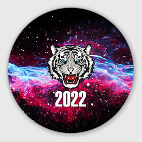 Круглый коврик для мышки с принтом ЧЁРНЫЙ ТИГР НОВЫЙ ГОД 2022   GRAY TIGER NEW YEAR в Рязани, резина и полиэстер | круглая форма, изображение наносится на всю лицевую часть | 2022 | beast | merry christmas | new year | red bow | santa hat | snow | tiger | winter | winter is coming | year of the tiger | год тигра | дед мороз | животные | звери | зверь | зима | зима 2022 | зима близко | новог | новогодни