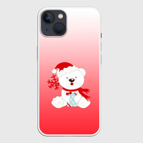 Чехол для iPhone 13 с принтом Белый мишка с подарком в Рязани,  |  | белый мишка | градиент | зима | коробочка | медведь | милота | нейтральный | новый год | подарок | полярный мишка | рисунок | снежинка | сюрприз | шапочка