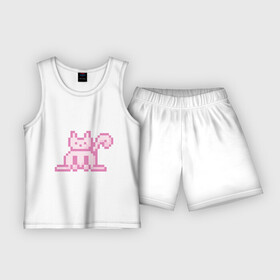 Детская пижама с шортами хлопок с принтом Розовый пиксельный кот (Pink pixel cat) в Рязани,  |  | anime | cat | pink | pixel | pixel art | аниме | кот | писель | писель арт | розовый