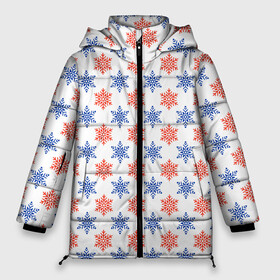 Женская зимняя куртка Oversize с принтом снежинки паттерн snowflakes pattern в Рязани, верх — 100% полиэстер; подкладка — 100% полиэстер; утеплитель — 100% полиэстер | длина ниже бедра, силуэт Оверсайз. Есть воротник-стойка, отстегивающийся капюшон и ветрозащитная планка. 

Боковые карманы с листочкой на кнопках и внутренний карман на молнии | pattern | snowflakes | новый год | паттерн | снежинки