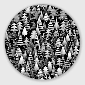 Круглый коврик для мышки с принтом Лес абстрактных ёлок в Рязани, резина и полиэстер | круглая форма, изображение наносится на всю лицевую часть | абстракция | ёлка | ель | лес | новогодний | новый год | паттерн | рождество | снег | снежинки | чернобелый