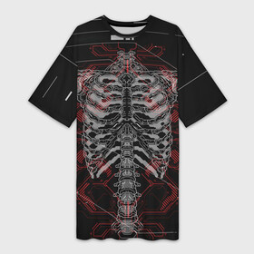 Платье-футболка 3D с принтом Биомеханический скелет (cyberpunk) в Рязани,  |  | biomechanics | cyberpunk 2077 | future | game | skeleton | скелет