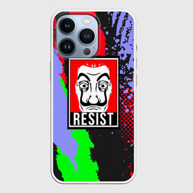 Чехол для iPhone 13 Pro с принтом La Casa de Papel Resist. в Рязани,  |  | bella ciao | berlin | bum bum ciao | dali | la casa de papel | money heist | nairobi | netflix | professor | resisten | somos la resistencia | tokyo | белла чао | берлин | бум бум чао | бумажный дом | дали | лиссабон | маска дали | наироби |