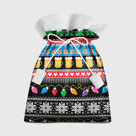 Подарочный 3D мешок с принтом НОВОГОДНИЙ УЗОР С ПИВОМ И ОЛЕНЯМИ в Рязани, 100% полиэстер | Размер: 29*39 см | beer | christmas | new year | snow | winter | вязанный | зима | новый год | олени | праздник | свитер | снег | узор