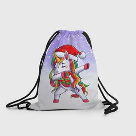 Рюкзак-мешок 3D с принтом Xmas Unicorn Dabbing   Рождественский Единорог Даб в Рязани, 100% полиэстер | плотность ткани — 200 г/м2, размер — 35 х 45 см; лямки — толстые шнурки, застежка на шнуровке, без карманов и подкладки | Тематика изображения на принте: christmas | dabbing | santa | unicorn | даббинг | дед мороз | единорог | зима | новый год | радуга | радужный | рождество | санта | снег | снежинка | юникорн