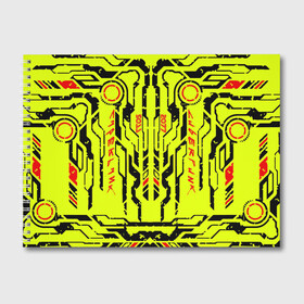 Альбом для рисования с принтом Cyberpunk 2077 YELLOW в Рязани, 100% бумага
 | матовая бумага, плотность 200 мг. | будущее | жолтый | киберпанк | минимализм | полосы | схемы