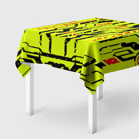 Скатерть 3D с принтом Cyberpunk 2077 YELLOW в Рязани, 100% полиэстер (ткань не мнется и не растягивается) | Размер: 150*150 см | будущее | жолтый | киберпанк | минимализм | полосы | схемы
