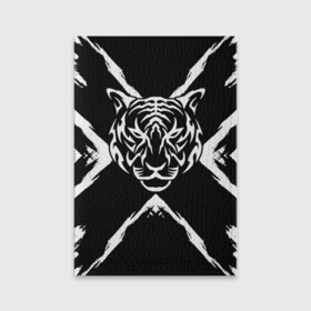 Обложка для паспорта матовая кожа с принтом Tiger Black & White Черно-белый Тигр в Рязани, натуральная матовая кожа | размер 19,3 х 13,7 см; прозрачные пластиковые крепления | Тематика изображения на принте: cat | tiger | год тигра | зверь | кошка | символ года | тигр | хищник