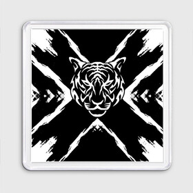 Магнит 55*55 с принтом Tiger Black & White Черно-белый Тигр в Рязани, Пластик | Размер: 65*65 мм; Размер печати: 55*55 мм | cat | tiger | год тигра | зверь | кошка | символ года | тигр | хищник