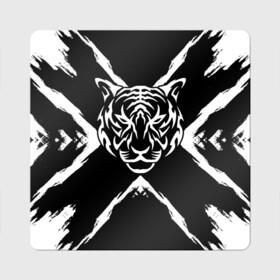 Магнит виниловый Квадрат с принтом Tiger Black & White Черно-белый Тигр в Рязани, полимерный материал с магнитным слоем | размер 9*9 см, закругленные углы | cat | tiger | год тигра | зверь | кошка | символ года | тигр | хищник