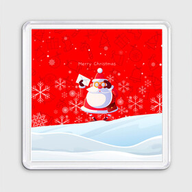 Магнит 55*55 с принтом Дед Мороз с подарочным конвертом. в Рязани, Пластик | Размер: 65*65 мм; Размер печати: 55*55 мм | 2022 | merry christmas | год тигра | дед мороз | зима близко | мороз | нг | новогодний | новогодний тигр | новогодняя символика | новый год | новый год 2022 | рождество | символ 2022 года | снег | снежинки | тигр