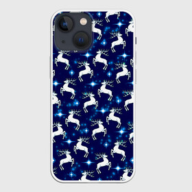 Чехол для iPhone 13 mini с принтом Новогодние олени и звезды в Рязани,  |  | christmas | deer | ice | new year | santa | snow | snowflakes | winter | звезды | зима | зимний орнамент | зимний узор | мороз | новогодние олени | новогодний узор | новогодняя ночь | новый год | ночь | огоньки | олени | олень