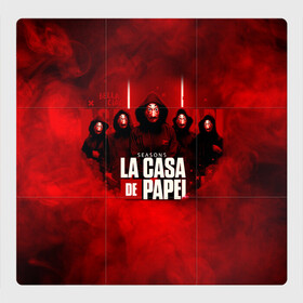 Магнитный плакат 3Х3 с принтом БУМАЖНЫЙ ДОМ - LA CASA DE PAPEL - BELLA CIAO в Рязани, Полимерный материал с магнитным слоем | 9 деталей размером 9*9 см | bella ciao | la casa de papel | бумажный дом | ла каса де | ла каса де папель | ла каса де пепел | лакаса | сериал | фильм