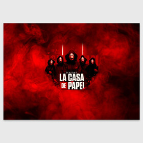 Поздравительная открытка с принтом БУМАЖНЫЙ ДОМ - LA CASA DE PAPEL - BELLA CIAO в Рязани, 100% бумага | плотность бумаги 280 г/м2, матовая, на обратной стороне линовка и место для марки
 | bella ciao | la casa de papel | бумажный дом | ла каса де | ла каса де папель | ла каса де пепел | лакаса | сериал | фильм