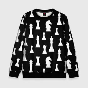 Детский свитшот 3D с принтом Белые шахматные фигуры в Рязани, 100% полиэстер | свободная посадка, прямой крой, мягкая тканевая резинка на рукавах и понизу свитшота | Тематика изображения на принте: checkmate | chess | chess board | chess game | chess pieces | chess player | chessboard | gambit | game | king | pawn | queen | гамбит | игра | король | мат | партия | ферзь | фигуры | шахматист | шахматы