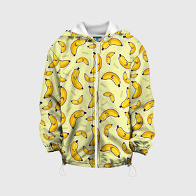 Детская куртка 3D с принтом Банановый Бум в Рязани, 100% полиэстер | застежка — молния, подол и капюшон оформлены резинкой с фиксаторами, по бокам — два кармана без застежек, один потайной карман на груди, плотность верхнего слоя — 90 г/м2; плотность флисового подклада — 260 г/м2 | Тематика изображения на принте: банан | банановый | бананы | паттерн | прикол | фрукты