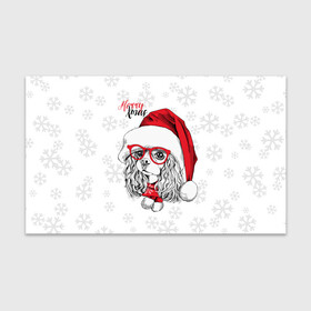 Бумага для упаковки 3D с принтом Happy Christmas кокер спаниель в Рязани, пластик и полированная сталь | круглая форма, металлическое крепление в виде кольца | Тематика изображения на принте: american | cap | christmas | cocker spaniel | happy christmas | knitted scarf | new year | purebred dog | red | santa claus | snowflakes | американский | вязаный шарф | кокер спаниель | колпак | красные | новый год | очки | породистая собака | р