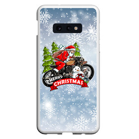 Чехол для Samsung S10E с принтом Санта Байкер Santa on the motorbike в Рязани, Силикон | Область печати: задняя сторона чехла, без боковых панелей | bike | christmas | moto | santa | байк | дед мороз | елка | зима | мотоцикл | новый год | подарок | рождество | санта | снег | снеговик | снежинка