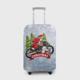 Чехол для чемодана 3D с принтом Санта Байкер Santa on the motorbike в Рязани, 86% полиэфир, 14% спандекс | двустороннее нанесение принта, прорези для ручек и колес | bike | christmas | moto | santa | байк | дед мороз | елка | зима | мотоцикл | новый год | подарок | рождество | санта | снег | снеговик | снежинка