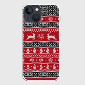 Чехол для iPhone 13 mini с принтом НОВОГОДНИЙ УЗОР С ОЛЕНЯМИ в Рязани,  |  | background | christmas | christmas pattern | deer | holiday | knitted pattern | new year | pattern | snowflakes | texture | tree | вязаный узор | елка | елочка | новогодний узор | новый год | олени | паттерн | праздник | рождество | снежинки | текстура | 