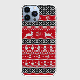 Чехол для iPhone 13 Pro Max с принтом НОВОГОДНИЙ УЗОР С ОЛЕНЯМИ в Рязани,  |  | background | christmas | christmas pattern | deer | holiday | knitted pattern | new year | pattern | snowflakes | texture | tree | вязаный узор | елка | елочка | новогодний узор | новый год | олени | паттерн | праздник | рождество | снежинки | текстура | 