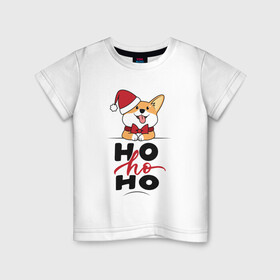 Детская футболка хлопок с принтом Corgi | Ho ho Ho в Рязани, 100% хлопок | круглый вырез горловины, полуприлегающий силуэт, длина до линии бедер | Тематика изображения на принте: 2022 | 2022 год | happy new year | santa | год тигра | дед мороз | каникулы | мороз | новогодний свитер | новый год | новый год 2022 | новый год тигра | оливье | праздник | рождество | санта клаус | свитер новогодний