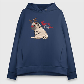 Женское худи Oversize хлопок с принтом Merry Pugmas в Рязани, френч-терри — 70% хлопок, 30% полиэстер. Мягкий теплый начес внутри —100% хлопок | боковые карманы, эластичные манжеты и нижняя кромка, капюшон на магнитной кнопке | 2022 | 2022 год | happy new year | santa | год тигра | дед мороз | каникулы | мороз | новогодний свитер | новый год | новый год 2022 | новый год тигра | оливье | праздник | рождество | санта клаус | свитер новогодний