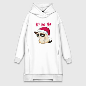 Платье-худи хлопок с принтом Ugly cat Ho Ho No в Рязани,  |  | 2022 | 2022 год | grumpy cat | happy new year | santa | год тигра | дед мороз | каникулы | мороз | новогодний свитер | новый год | новый год 2022 | новый год тигра | оливье | праздник | рождество | санта клаус