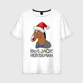 Женская футболка хлопок Oversize с принтом Bo Ho Ho Jack Horseman в Рязани, 100% хлопок | свободный крой, круглый ворот, спущенный рукав, длина до линии бедер
 | 2022 | 2022 год | happy new year | santa | год тигра | дед мороз | каникулы | мороз | новогодний свитер | новый год | новый год 2022 | новый год тигра | оливье | праздник | рождество | санта клаус | свитер новогодний