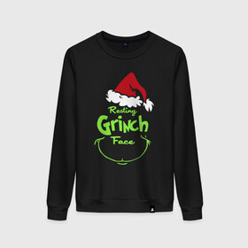 Женский свитшот хлопок с принтом Resting Grinch Face. в Рязани, 100% хлопок | прямой крой, круглый вырез, на манжетах и по низу широкая трикотажная резинка  | 2022 | grinch | happy new year | merry christmas | год тигра | гринч | зима близко | нг | новогодний | новый год | новый год 2022 | рождество | снег | снежинки