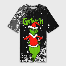 Платье-футболка 3D с принтом Grinch На всех обиделся. в Рязани,  |  | 2022 | grinch | happy new year | merry christmas | год тигра | гринч | зима близко | нг | новогодний | новый год | новый год 2022 | рождество | снег | снежинки
