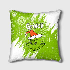 Подушка 3D с принтом Grinch Green. в Рязани, наволочка – 100% полиэстер, наполнитель – холлофайбер (легкий наполнитель, не вызывает аллергию). | состоит из подушки и наволочки. Наволочка на молнии, легко снимается для стирки | Тематика изображения на принте: 2022 | grinch | happy new year | merry christmas | год тигра | гринч | зима близко | нг | новогодний | новый год | новый год 2022 | рождество | снег | снежинки