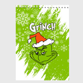 Скетчбук с принтом Grinch Green. в Рязани, 100% бумага
 | 48 листов, плотность листов — 100 г/м2, плотность картонной обложки — 250 г/м2. Листы скреплены сверху удобной пружинной спиралью | Тематика изображения на принте: 2022 | grinch | happy new year | merry christmas | год тигра | гринч | зима близко | нг | новогодний | новый год | новый год 2022 | рождество | снег | снежинки