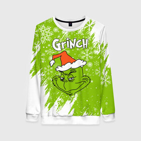 Женский свитшот 3D с принтом Grinch Green. в Рязани, 100% полиэстер с мягким внутренним слоем | круглый вырез горловины, мягкая резинка на манжетах и поясе, свободная посадка по фигуре | 2022 | grinch | happy new year | merry christmas | год тигра | гринч | зима близко | нг | новогодний | новый год | новый год 2022 | рождество | снег | снежинки