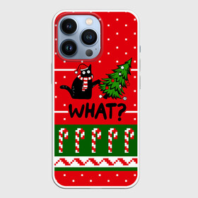 Чехол для iPhone 13 Pro с принтом WHAT | КОТИК | CAT в Рязани,  |  | 2020 | 2021 | 2022 | christmas | merry | what | елка | кот | леденец | нг | новогодний | новый год | паттерн | рождество | свитер | снежинки | узор | узоры | шишки