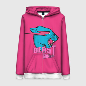 Женская толстовка 3D на молнии с принтом Mr Beast Gaming Full Print (Pink edition) в Рязани, 100% полиэстер | длина до линии бедра, манжеты и пояс оформлены мягкой тканевой резинкой, двухслойный капюшон со шнурком для регулировки, спереди молния, по бокам два кармана | gamer | games | gaming | mr beast | mrbeast | youtube | блогеры | игры | мистер бист | ютуберы