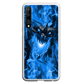 Чехол для Honor P30 с принтом Дракон в синем пламени Dragon in blue flame в Рязани, Силикон | Область печати: задняя сторона чехла, без боковых панелей | Тематика изображения на принте: dragon | дракон | миф | монстр | огонь | пламя | фэнтези