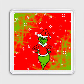 Магнит 55*55 с принтом Новогодний Grinch на танцполе. в Рязани, Пластик | Размер: 65*65 мм; Размер печати: 55*55 мм | 2022 | grinch | happy new year | merry christmas | год тигра | гринч | зима близко | нг | новогодний | новый год | новый год 2022 | рождество | снег | снежинки