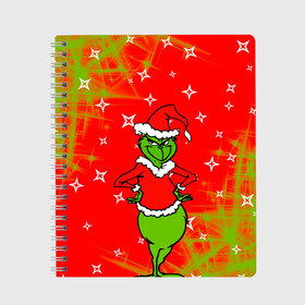 Тетрадь с принтом Новогодний Grinch на танцполе. в Рязани, 100% бумага | 48 листов, плотность листов — 60 г/м2, плотность картонной обложки — 250 г/м2. Листы скреплены сбоку удобной пружинной спиралью. Уголки страниц и обложки скругленные. Цвет линий — светло-серый
 | 2022 | grinch | happy new year | merry christmas | год тигра | гринч | зима близко | нг | новогодний | новый год | новый год 2022 | рождество | снег | снежинки