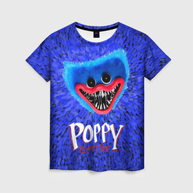 Женская футболка 3D с принтом Хагги Вагги - Поппи Плейтайм в Рязани, 100% полиэфир ( синтетическое хлопкоподобное полотно) | прямой крой, круглый вырез горловины, длина до линии бедер | horror | huggy | playtime | poppy | wuggy | вагги | хагги | хоррор